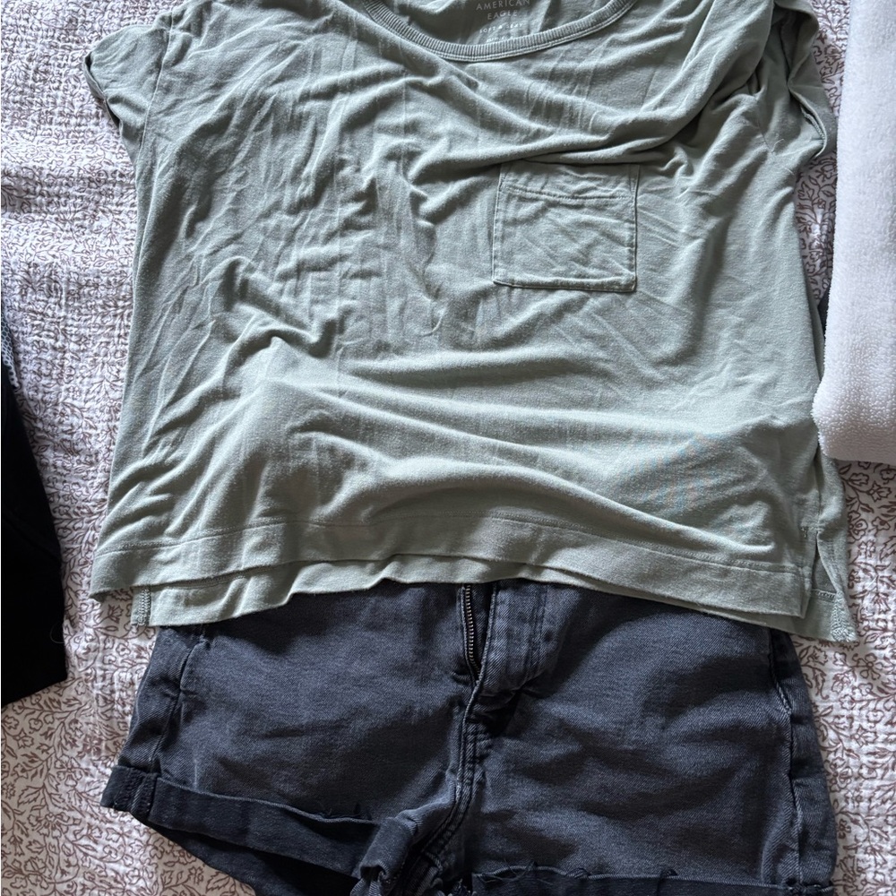 American Eagle Outfitters Green Top and Gray Shorts Set